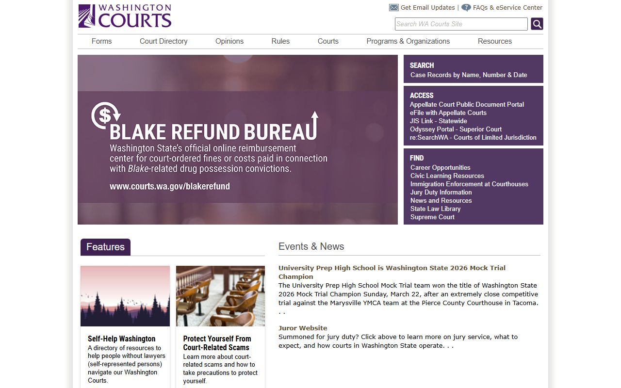 Washington Warrant Records state courts portal